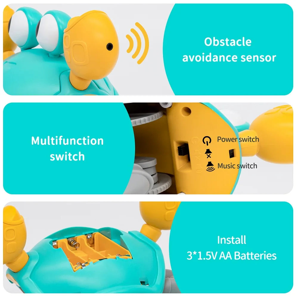Interactive Crawling Crab Toy – Infrared Sensor, Music & Lights for Kids Ages 3–6