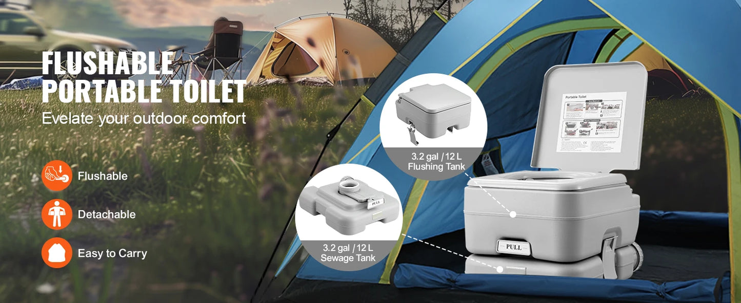 Portable Camping Toilet with Flushing – 5.2 Gal, Leak-Proof, 95 Flushes, Carry Bag Included