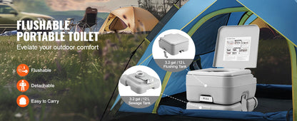 Portable Camping Toilet with Flushing – 5.2 Gal, Leak-Proof, 95 Flushes, Carry Bag Included