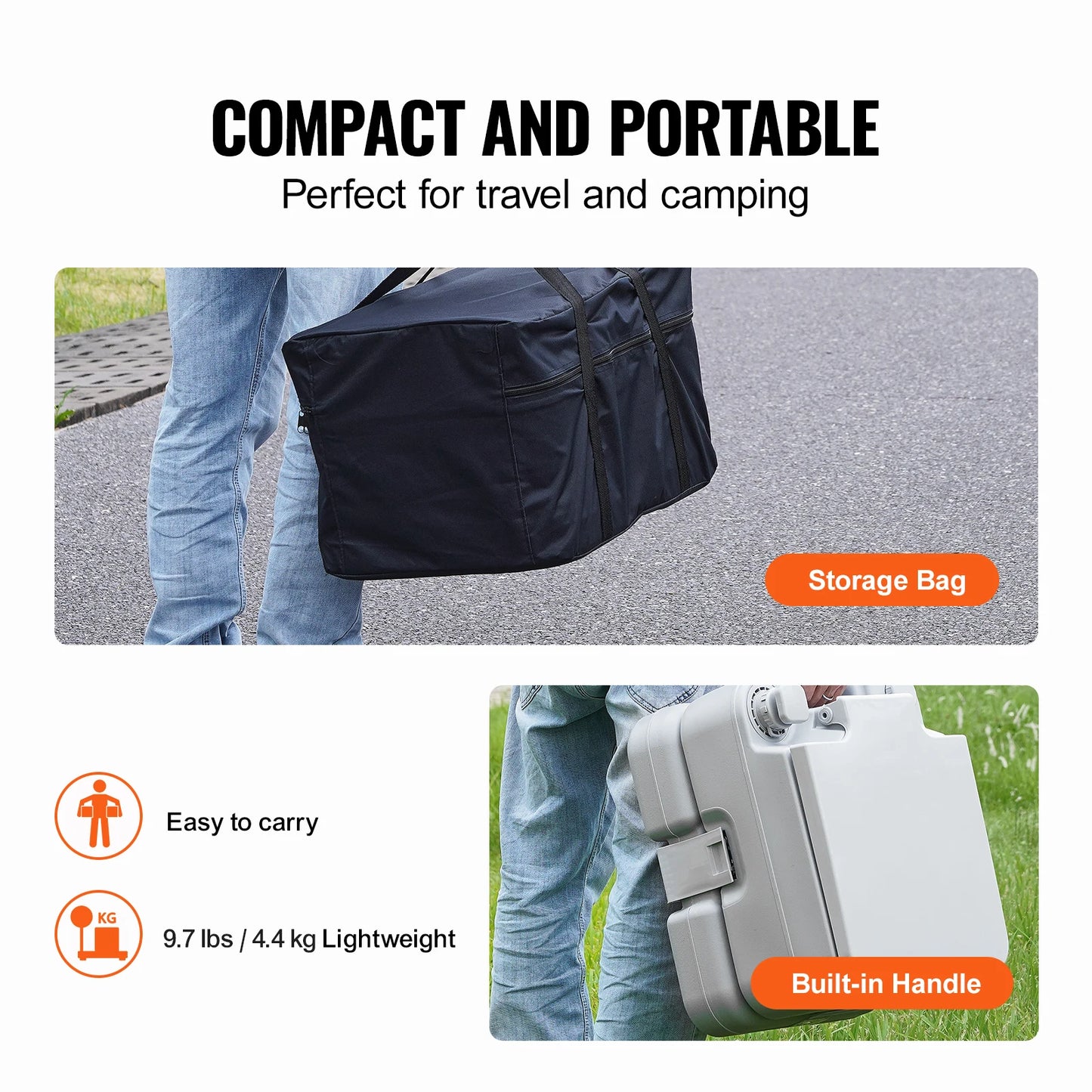 Portable Camping Toilet with Flushing – 5.2 Gal, Leak-Proof, 95 Flushes, Carry Bag Included