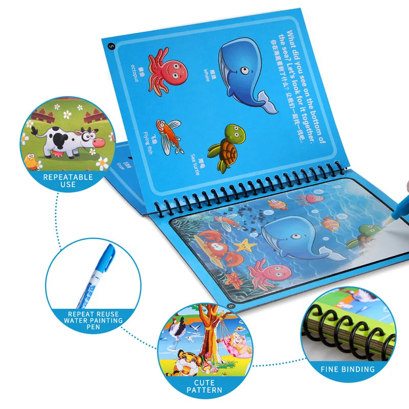 Magic Water Drawing Book for Kids - Reusable Mess-Free Coloring Book | 5 Fun Themes