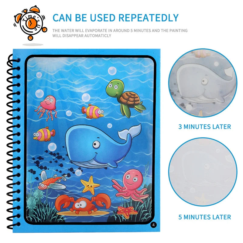Magic Water Drawing Book for Kids - Reusable Mess-Free Coloring Book | 5 Fun Themes
