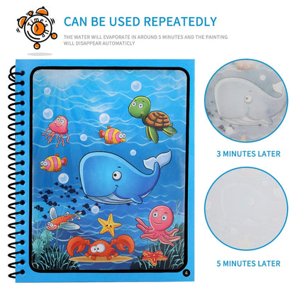 Magic Water Drawing Book for Kids - Reusable Mess-Free Coloring Book | 5 Fun Themes