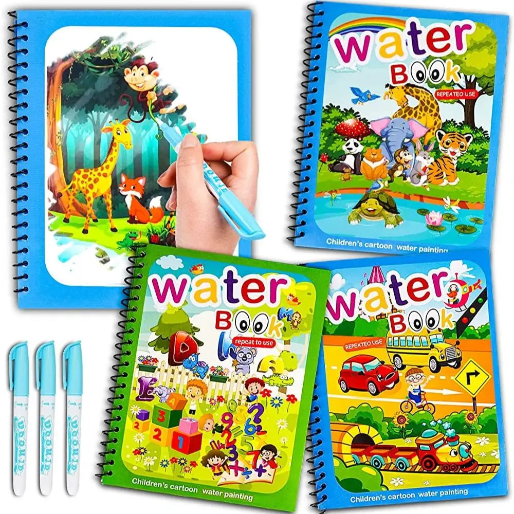 Magic Water Drawing Book for Kids - Reusable Mess-Free Coloring Book | 5 Fun Themes