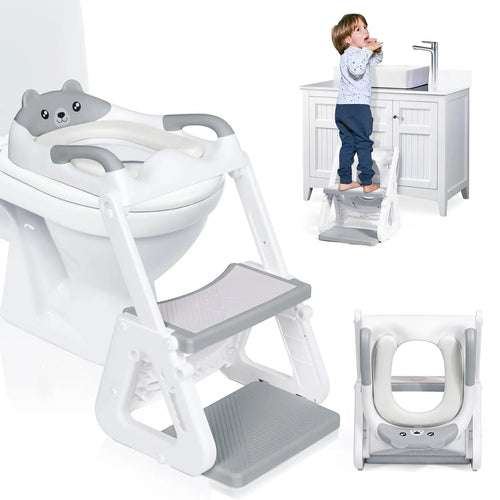 2-in-1 Potty Training Seat with Step Stool – Height Adjustable, Splash Guard & Non-Slip