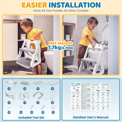 2-in-1 Potty Training Seat with Step Stool – Height Adjustable, Splash Guard & Non-Slip