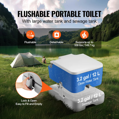 Portable Camping Toilet with Flushing – 5.2 Gal, Leak-Proof, 95 Flushes, Carry Bag Included
