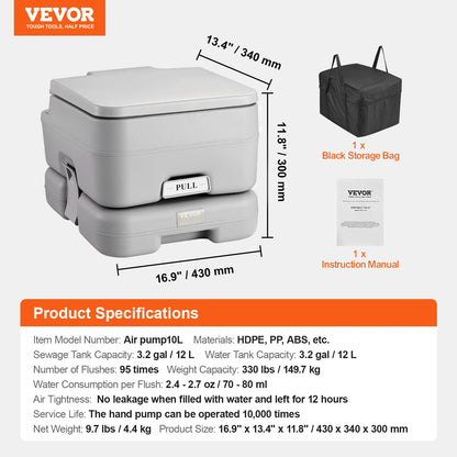 Portable Camping Toilet with Flushing – 5.2 Gal, Leak-Proof, 95 Flushes, Carry Bag Included