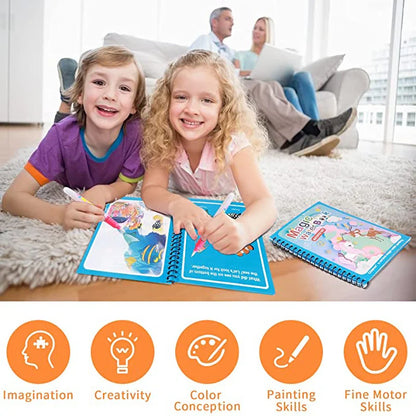 Magic Water Drawing Book for Kids - Reusable Mess-Free Coloring Book | 5 Fun Themes