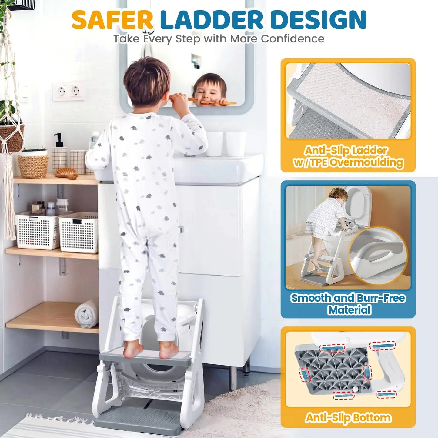 2-in-1 Potty Training Seat with Step Stool – Height Adjustable, Splash Guard & Non-Slip
