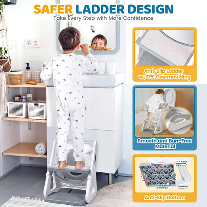 2-in-1 Potty Training Seat with Step Stool – Height Adjustable, Splash Guard & Non-Slip
